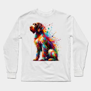 Vibrant Splash Art German Wirehaired Pointer Portrait Long Sleeve T-Shirt